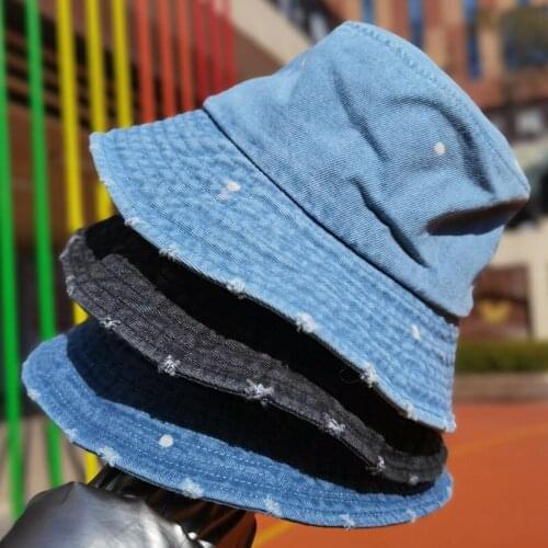 New Summer Autumn Washed Denim Sun Hat Women Panama Fashion Tassel Floppy Cap Ladies Wide Brim Beach Bucket Hats Female Foldable