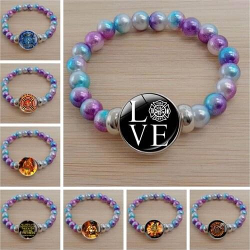 New classic firefighter emergency rescue design bracelet glass dome color bead bracelet