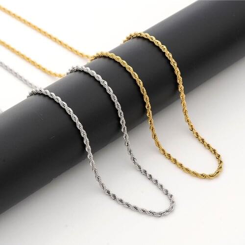 60 70cm Necklace Twisted Chain Fashion Simple Style 316 Stainless Steel Plated 24K Gold and Silver Jewelry 3 mm Men and Women