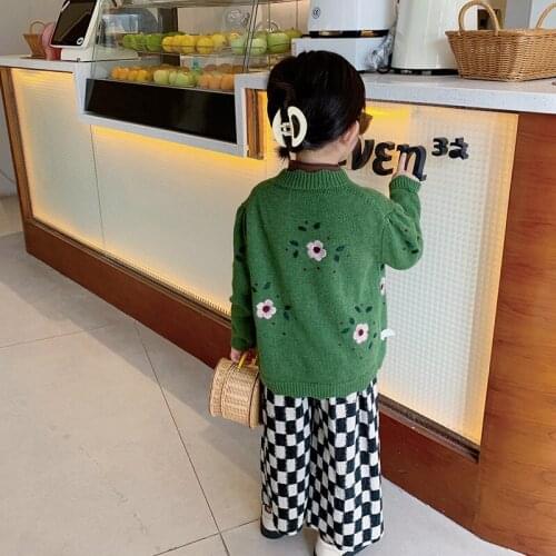 Girls' Coat Autumn New 2021 Baby Western Style Flower Knitted Wool Cardigan Children 'S Top