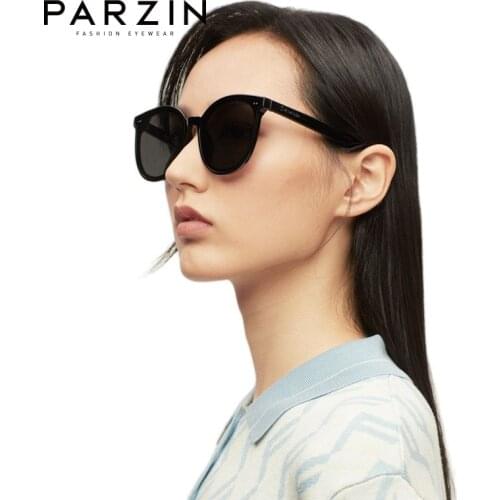 PARZIN Nylon Sunglasses Men Retro Round Frame Stylish Driving Sun Glasses for Women Fashion 2021 UV400 Outdoor Black Zonnebril