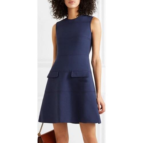 New Summer Dress for Women Sleeveless 2019 Elegant Navy A Word Dress Slim O Neck Multilayer Splice Commute OL Dress Female Mujer