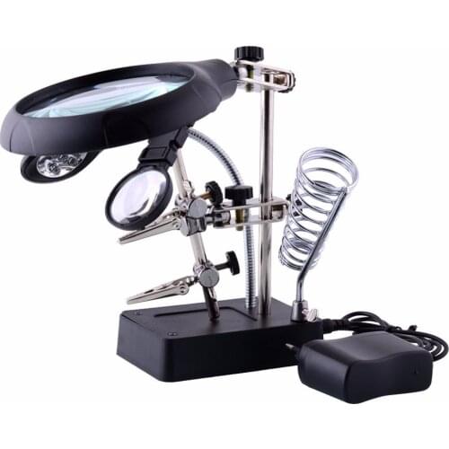 Soldering Iron Station Stand With Welding Magnifying Glass Clip Clamp Third Hand Helping Desktop Magnifier Soldering Repair Tool