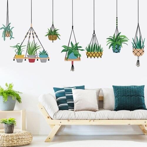 DIY Hanging Basket Potted Plant Wall Stickers Fresh Green Plant Home Decor Nordic Style TV Sofa Room Decoration Vinyl PVC