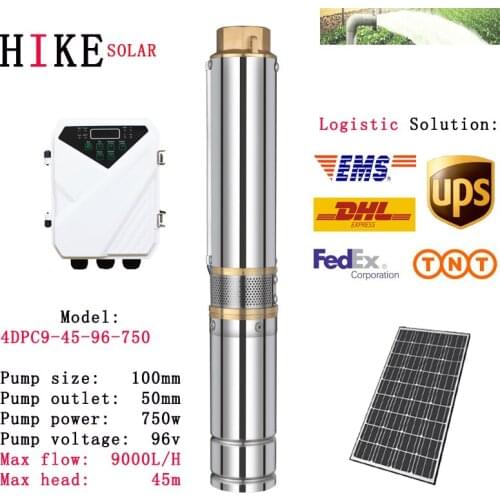 Hike solar equipment 4" DC Submersible Solar Water Pump 96V 1HP MPPT Controller With LCD Player 4DPC9-45-96-750