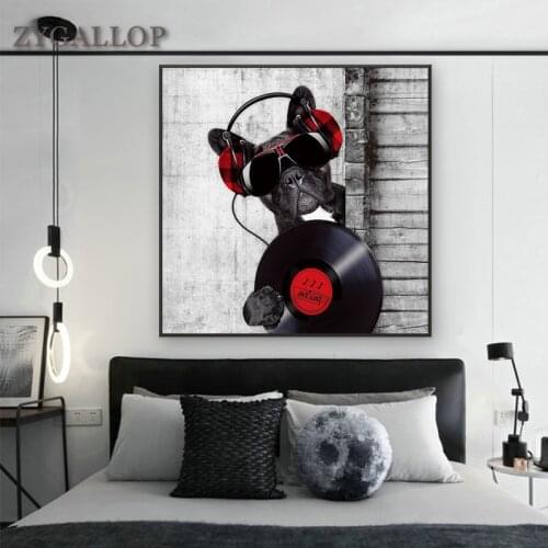 Bulldog Cosplay Poster Hippie Dog Canvas Painting Nordic Animals Wall Art Print Pictures for Living Room Decor No Frame Cuadros