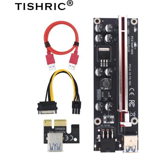 TISHRIC PCIE/PCI-E Riser 009S Plus Card Ver009s PCI E PCI Express GPU 6Pin 16X USB 3.0 Extender Mining Riser For Video Card