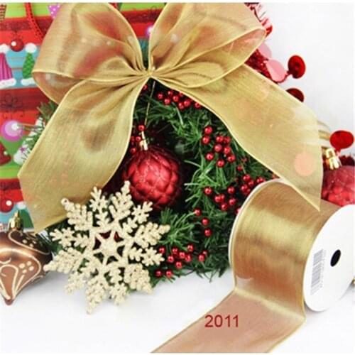 N2011 63MM X 25yards roll Christmas gold metallic wired edge ribbon for gift packaging