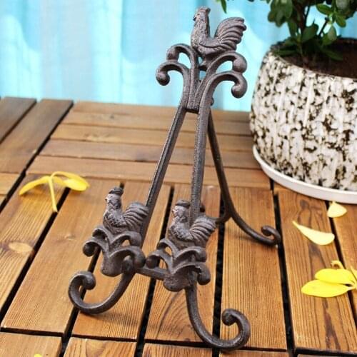 Rustic Rooster Cast Iron Paint Display Shelf European Farm House Accents Tabletop Mini Folding Rack Menu Brochure Storage Holder