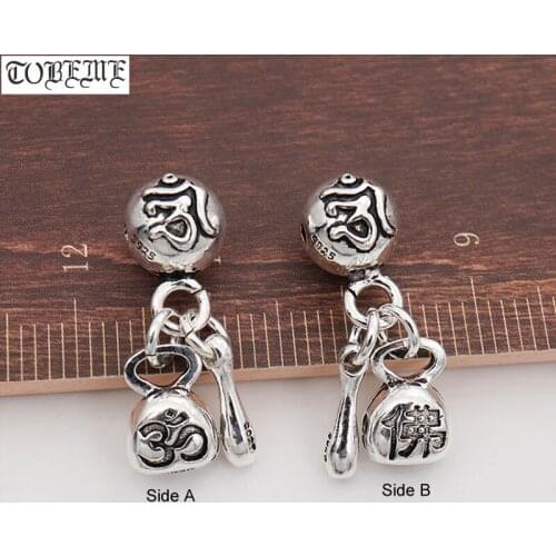 100% 925 Silver Tibetan Charm Vintage 925 Sterling Buddhist Jewelry Charm Good Luck Amulet DIY Bracelet Charm