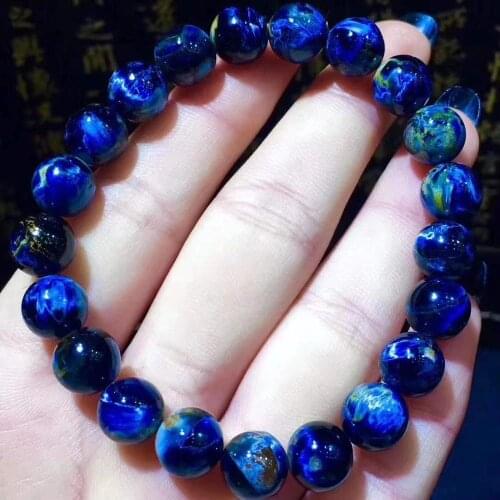 Certificate Natural Blue Pietersite Women Men Gemstone Bracelet Round Beads 9.2mm Chatoyant Cat Eye Namibia AAAAA