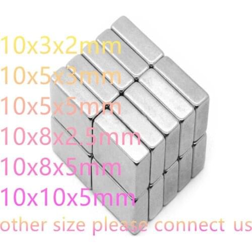 50PCS 10x3x2/10x5x3/10x5x5/10x8x2.5/10x8x5/10x10x5mm Block Strong Powerful Neodymium Magnet N35 Rectangular Imanes De Neodimio