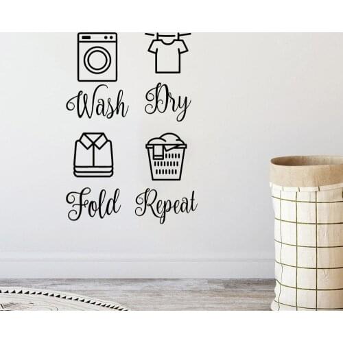 Wash Dry Fold Repeat Wall Sticker Home Decor Laundry Room Decoration Removable Art Wall Decals Vinyl Mural Poster