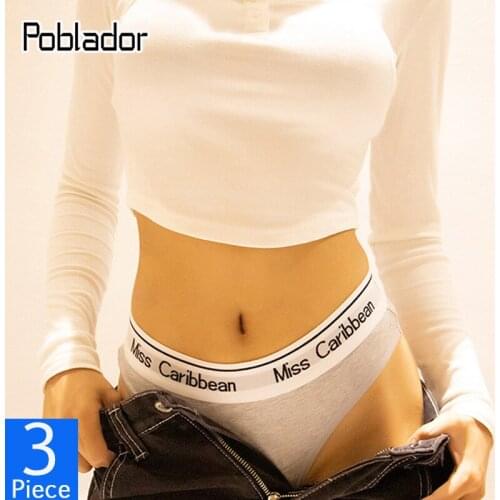 Poblador 3Pcs/lot Sexy Womens Cotton Panties Set Underwear Seamless Letter Thongs Low Waist Female Sport G-String Lady Lingerie