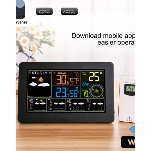 WiFi Smart Weather Monitor APP Control Indoor Outdoor Sensor Temperature Humidity Barometric Wind Speed Digital Clock