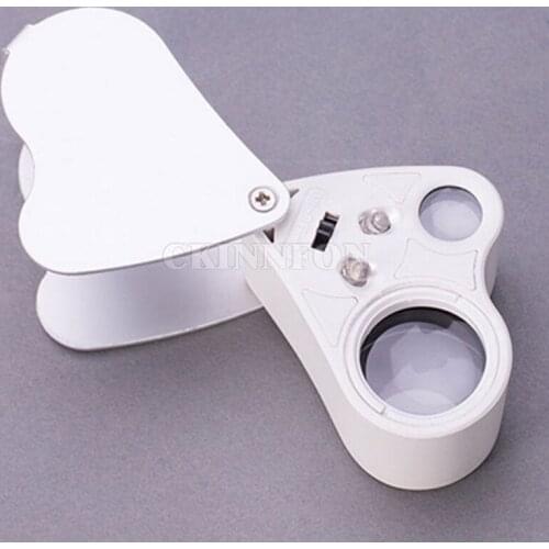 DHL 200PCS 60X 30X Glass Magnifying Magnifier Jeweler Eye Jewelry Loupe Loop W/ LED Lights (Color: White)