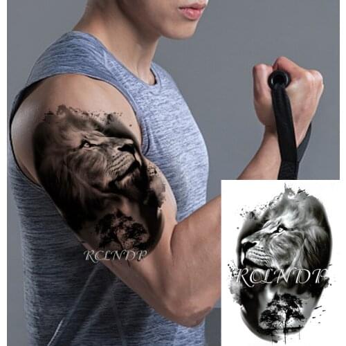 Waterproof Temporary Tattoo Sticker Lion King Big Forest Animal Tree Fake Tatto Flash Tatoo Arm Back Leg Art for Women Men