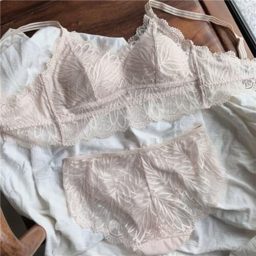 Wriufred Sling tube top sexy lace large size fat ladies lingerie underwear no steel ring gathered adjustment bra set