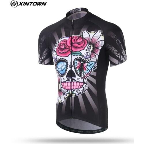 Xintown 2018 Printed Skull Cycling Clothing Short Sleeve MTB Cycling Jersey Shirt Breathable Bike Wear Cycle Bicycle Clothing