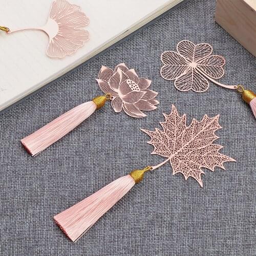 14 Models Retro Metal Tassel Bookmark Chinese Style Creative Leaf Vein Hollow Book Markers Copper Book Holder Stationery Supply