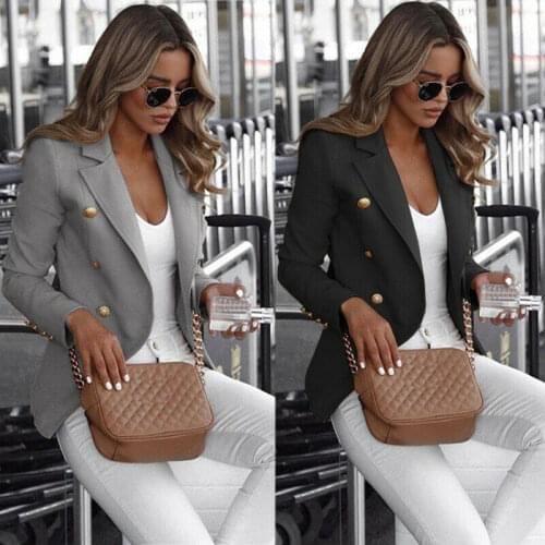 BIG SizeWomen Formal Blazer Autumn Winter Golden Butoon Coats Long Sleeve Blazer Work Outwear Solid Color Bussiness Suit S-4XL