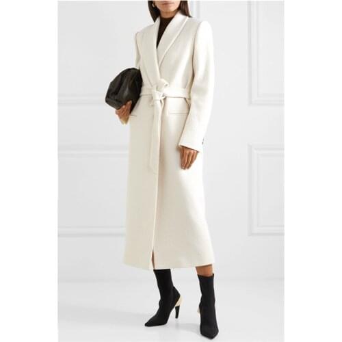 2021 New Winter Womens Woolen Coat With Sashes Casual Single Button Wide-Waisted Wool Blends Jacket Overcoat X-Long Outerwear
