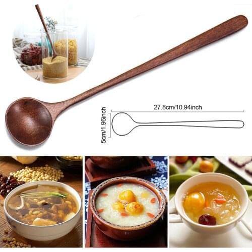 1pc Wooden Soup Spoon Korean Style Long Natural Wood Handle Tableware Kitchen Cutlery Tablespoons 27.8*5cm