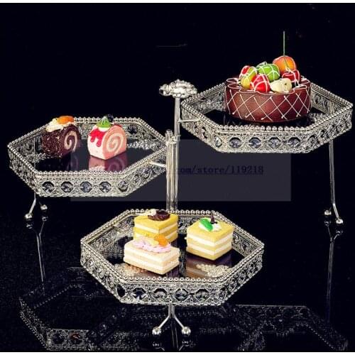 1 PCS Creative three-layer hexagonal crystal rotating snack rack wedding West Point dessert table multi-layer cake stand