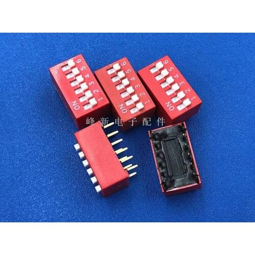 10Pcs In-line 2.54MM pitch 6-bit dial code switch, key type coding switch, dial red
