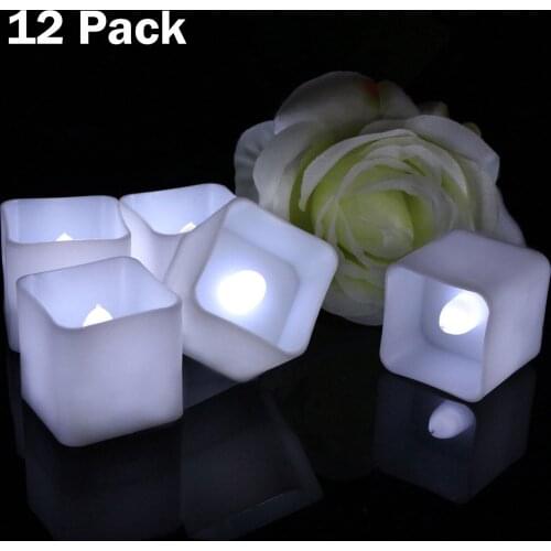 12pcs Battery Powered LED Candle Cool White Color Ice Square Candles Lamp Flame Flashing Tea Light Bar Wedding Party Decoration