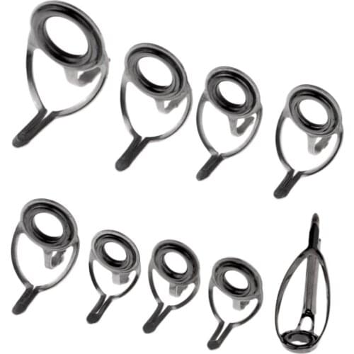 9pcs Stainless Steel Fishing Rod Double Leg Guides Tip Fishing Tackles Replacement Repair Kit Eye Rings