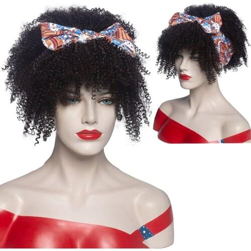 Afro Kinky Curly Wig African Turban Wig Wrp and Wig Linked Headband Wigs Box Braids Synthetic Head Wrap Wig