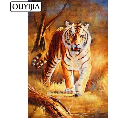 OUYIJIA Tiger Animal 5D Diy Diamond Painting Diamond Embroidery Cross Stitch Mosaic Animal Home Paintings Hobbies Crafts