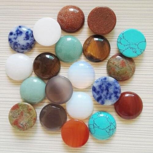 Wholesale 20pcs Nature round Stone beads 20*20mm CAB Cabochon agats Opal Malachite Tiger Eye mixed Assorted Beads Free shipping