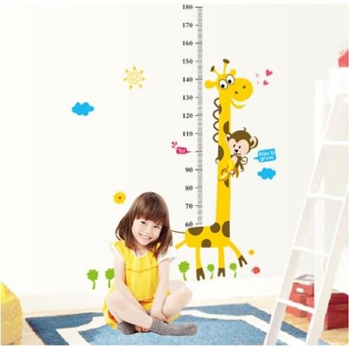 Kids Height Ruler Wall Sticker Cute Cartoon Giraffe Monkey Home Decor Home Decoration Room Decals Wall Art Sticker Wallpaper