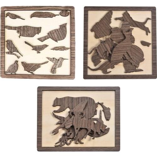Children Wooden Puzzle Irregular Animal-shaped DIY Jigsaw For Children Adults