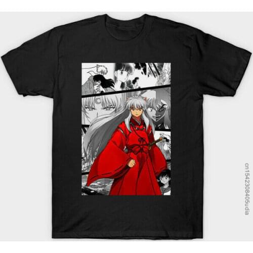 Comic Wolf Inuyasha Sesshōmaru Sengoku Otogizōshi Anime Black T-Shirts For Men Harajuku Print Tshirt Streetwear Hip Hop Top