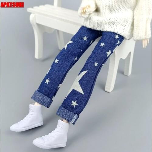 Star Blue Jeans Pants Dolls Clothes For Barbie Doll Trousers Casual Wears Outfits 1/6 BJD Dollhouse Accessories Kid Toys