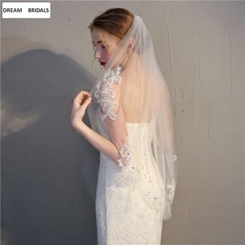 Best Selling Short Beading Lace Bridal Veil With Comb One Layer Soft Tulle Wedding Accessories Velos De Novia voile de mariee