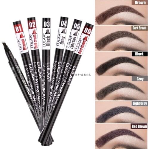 LULAA Makeup Waterproof Eyebrow Pen 4 Head Eye Brow Tint 6Color Long Lasting Natural Brown Black Grey Eyebrow Pencil Make Up Ink