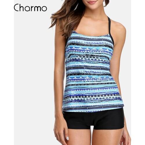 Charmo Tankini Set Women Swimwear Leopard Printed Swimsuits Backless Bathing Suit Beach Wear Bikini Stylish Tankini Two Pieces