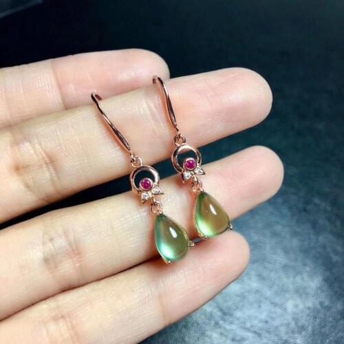 Best Gift Natural and Real Earrings 925 Sterling Silver High Jewelry Natural and Natural Prehnite Earrings