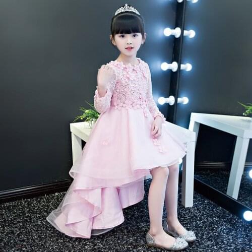 Cute Pink Tulle Girls Pageant Dresses Elegant Appliques First Communion Dresses For Children Graduation Flower Girls Gowns