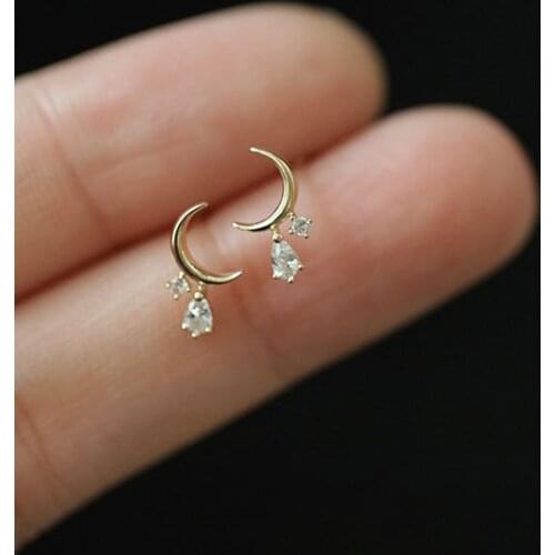 Minimalist Female Small Zircon Stone Earrings Crystal 925 Sterling Silver Gold Earrings For Women Small Moon Stud Earrings