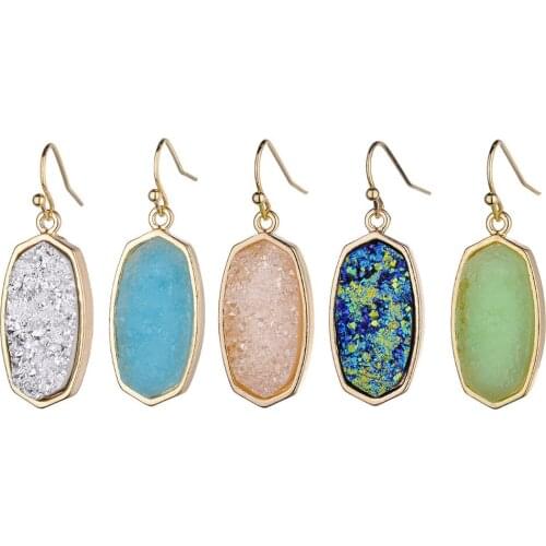 Fashion Oval Earrrings Druzy Drop Earrings for Women