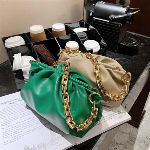 Fashion Ruched Baguette Shoulder Bags For Women Acrylic Chain Designer Brand Female Cloud Pouch PU Leather Clutch Purse New 2021