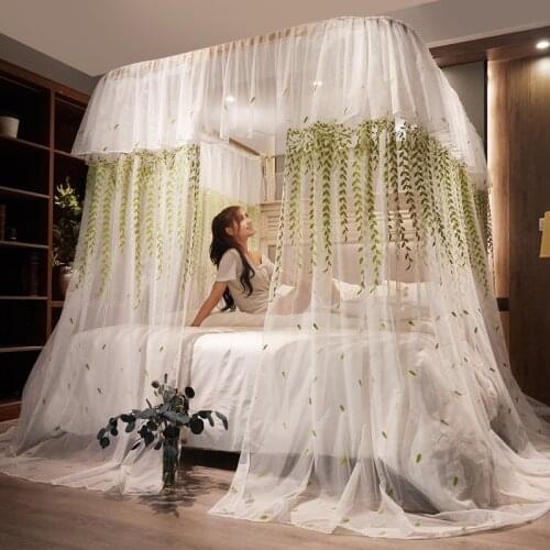2020 New U-Shaped Rail Mosquito Net Household Light Luxury Embroidery Mosquito Net Princess Style Bed Curtain High-End