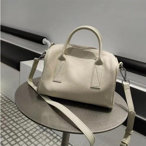 2021 New Leather Female Bag Head Layer Cowhide Single-shoulder Messenger Boston Bag