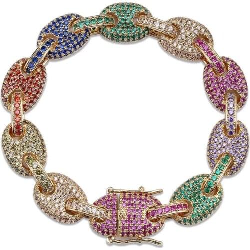 New Arrival Bracelet for Men Bling Iced Out Chain Color Micro Pave Zircon Bracelets Hip Hop Jewelry