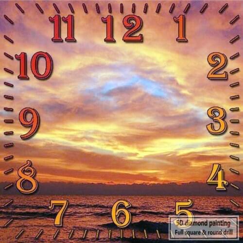 New Arrival Wall Clock Diamond Painting Sunset Landscape Full Square / Round Rhinestone 3D Mosaic Diamond Embroidery